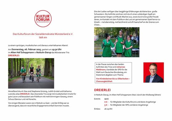 Herzliche Einladung zum Musikkabarett &quot;Dreierlei&quot; am 6. Februar 2025